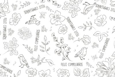Mantel para colorear cumpleaños - Flores y aves - 90x160cm