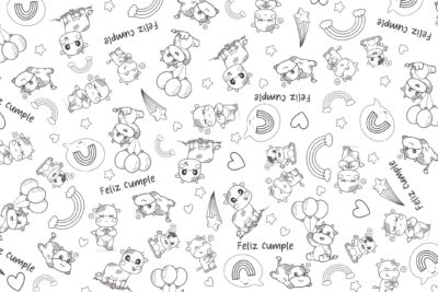 Mantel para colorear cumpleaños - Vacas y arcoiris - 90x160cm